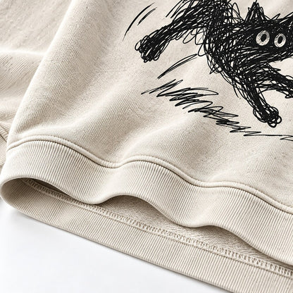 Japanese Sketch Cat Crew Neck Sweatshirt