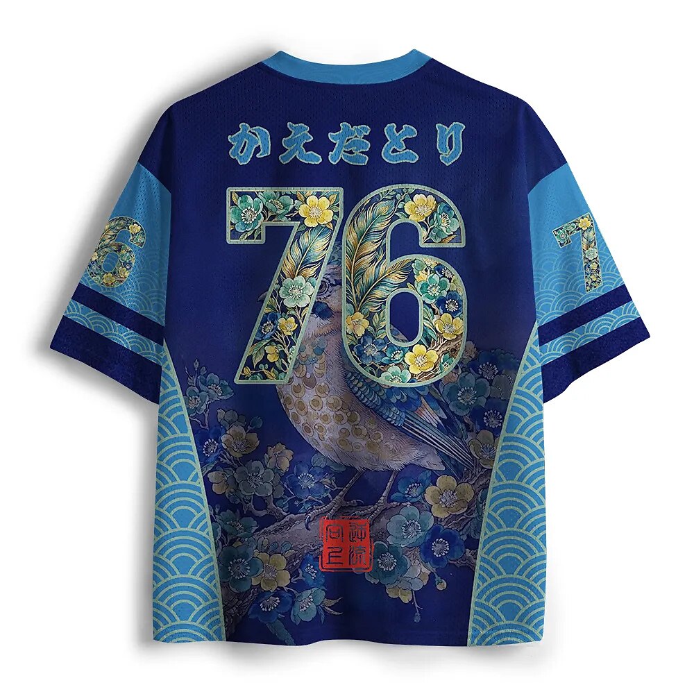Men's Blue Number Graphic Print Short Sleeve Sports Jersey T-Shirt