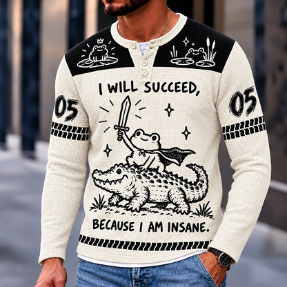 Fearless Sword Frog and Crocodile Henley Long Sleeve T-Shirt