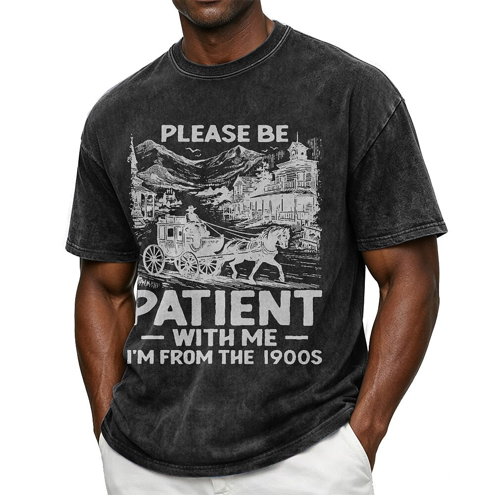 Men's 1900s Carriage Quote Print Short Sleeve Vintage T-Shirt