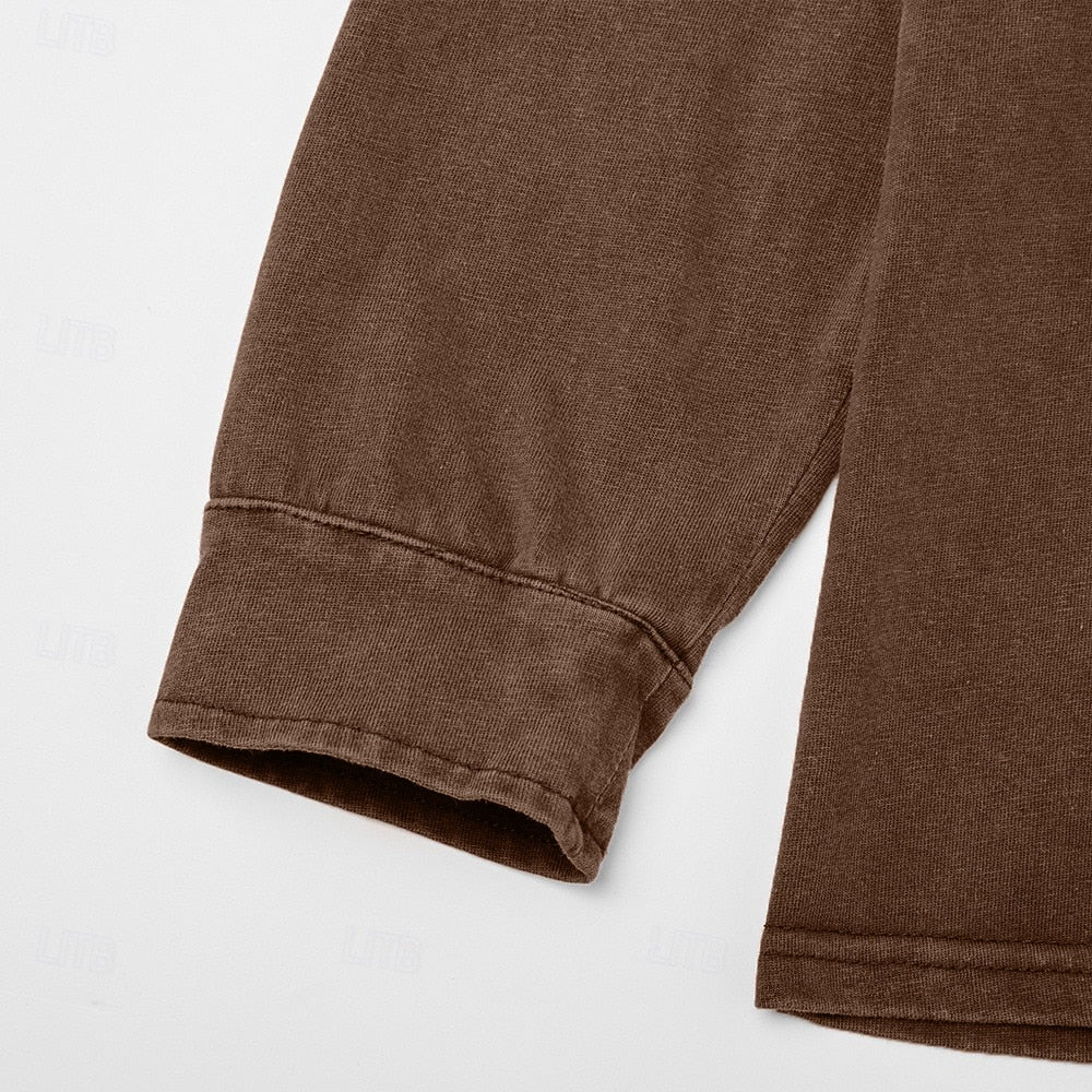 Washed Pocket Henley Long Sleeve T-Shirt