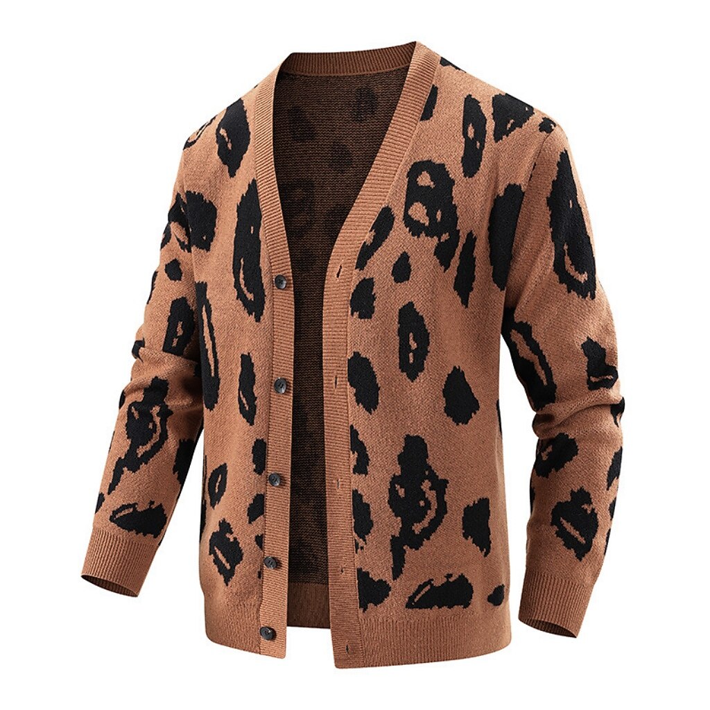 Oversized Leopard V-Neck Cardigan
