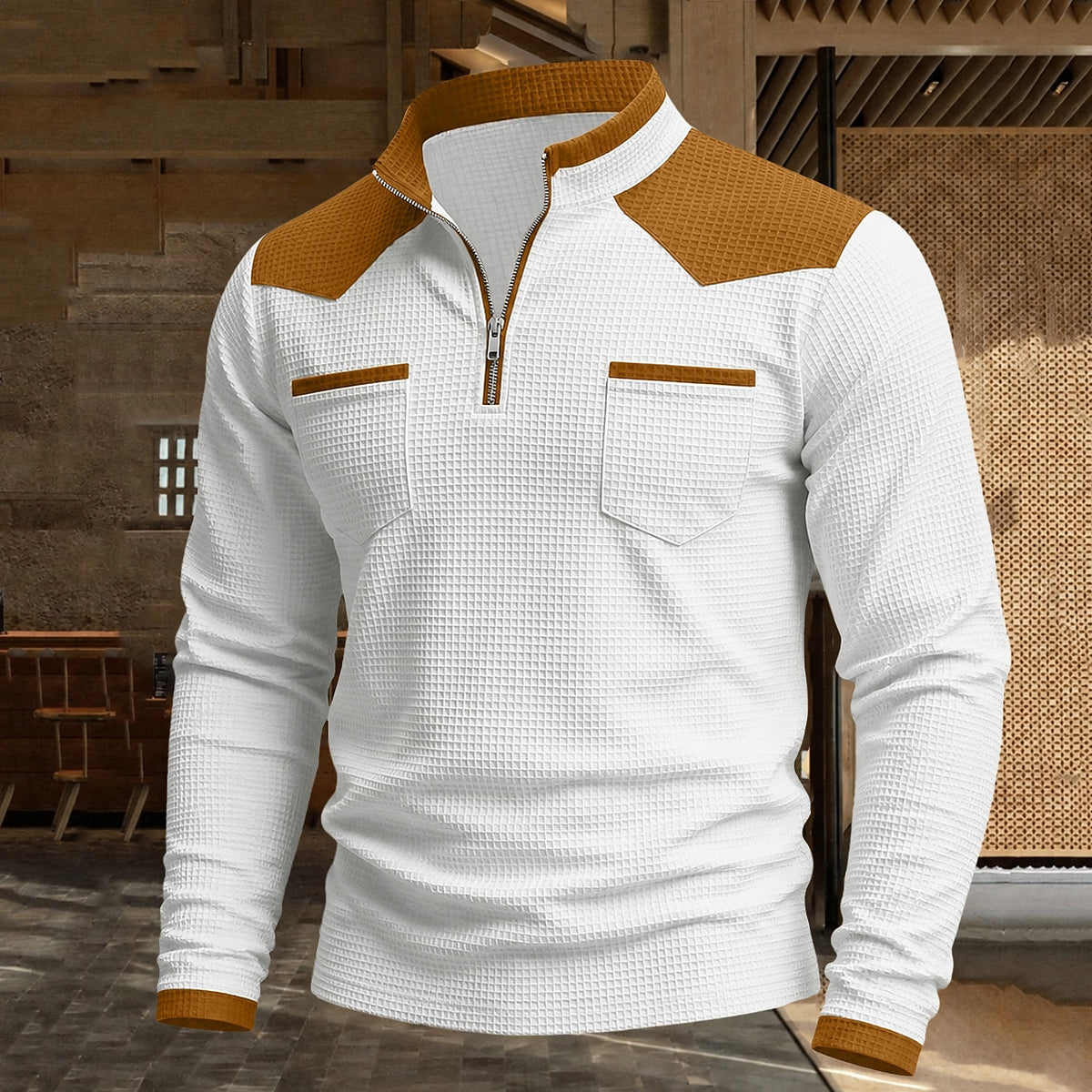 Contrast Yoke Utility Waffle Polo