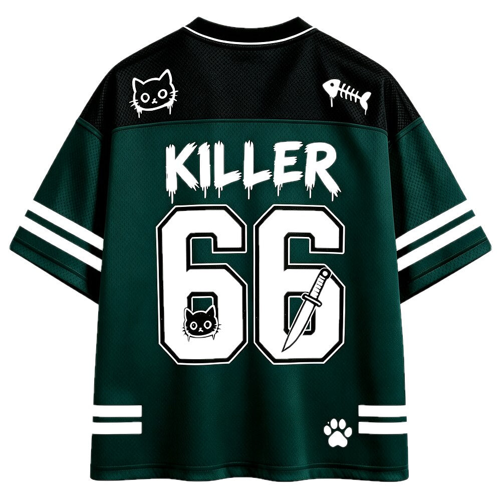 I Like You Knife Cat V-Neck Mesh Jersey