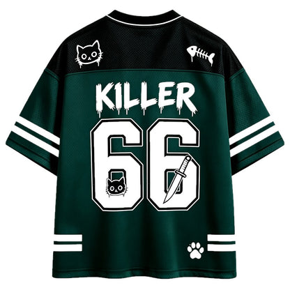 I Like You Knife Cat V-Neck Mesh Jersey
