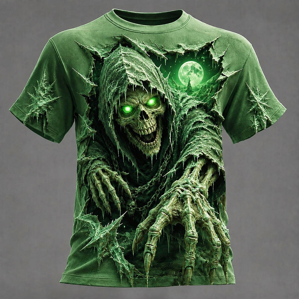 Men's Icy Grim Reaper Print Short Sleeve Dark T-Shirt