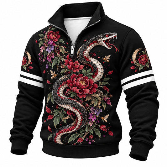 Serpent and Peonies Half-Zip Sweatshirt