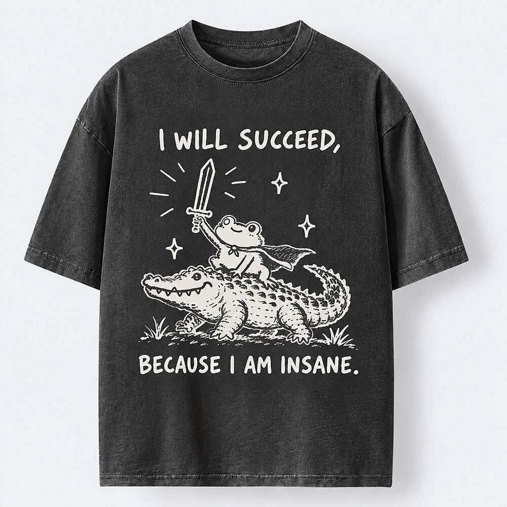 Men's Frog Riding Crocodile Washed Cotton T-Shirt