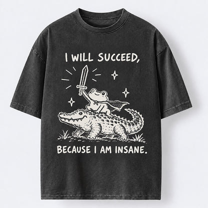 Men's Frog Riding Crocodile Washed Cotton T-Shirt