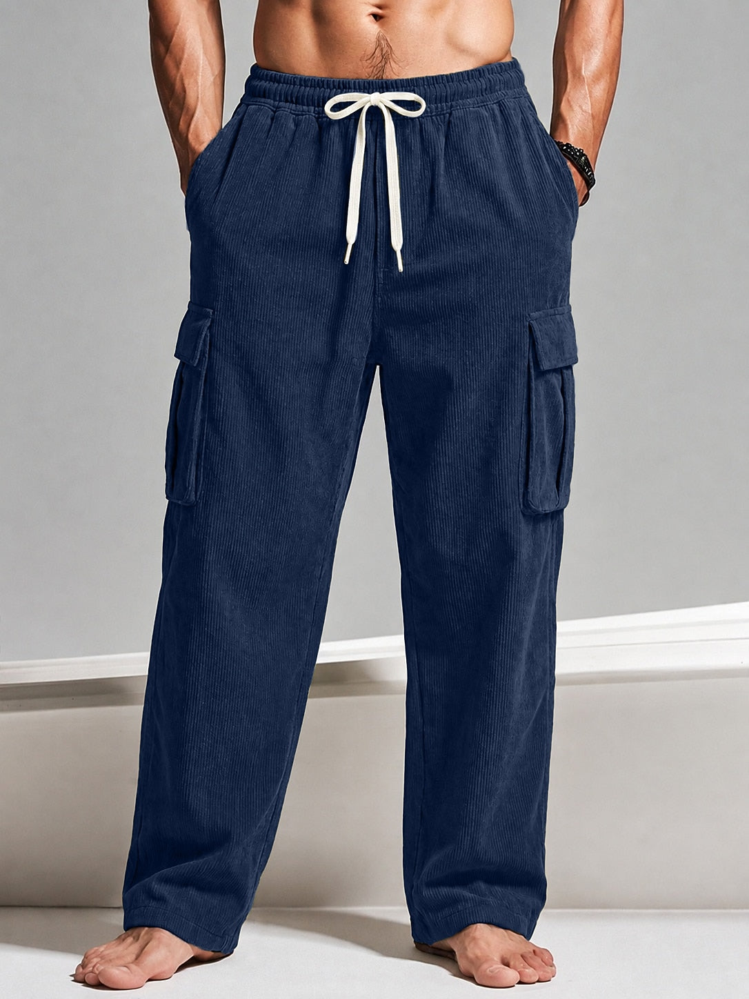 Drawstring Corduroy Cargo Pants
