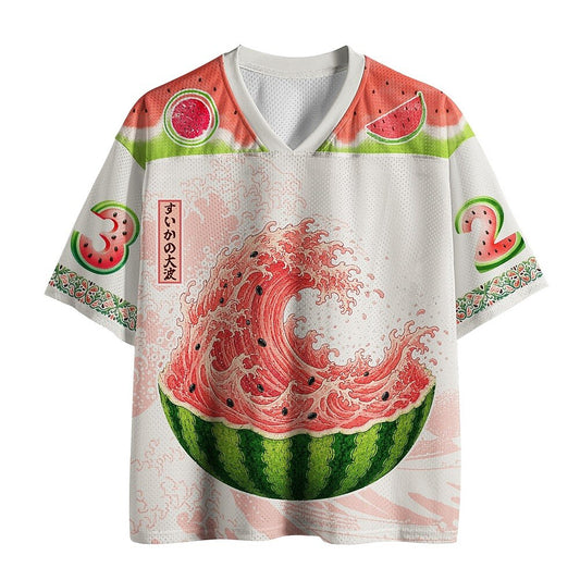 Japanese Style Watermelon Wave V-Neck Sports Jersey