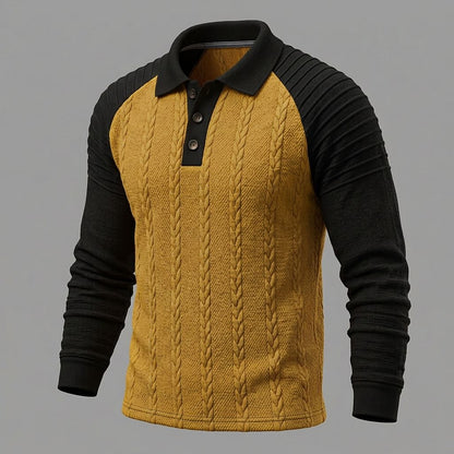 Cable Panel Color Block Long Sleeve Polo