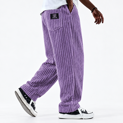 Corduroy Drawstring Wide Leg Pants in Purple