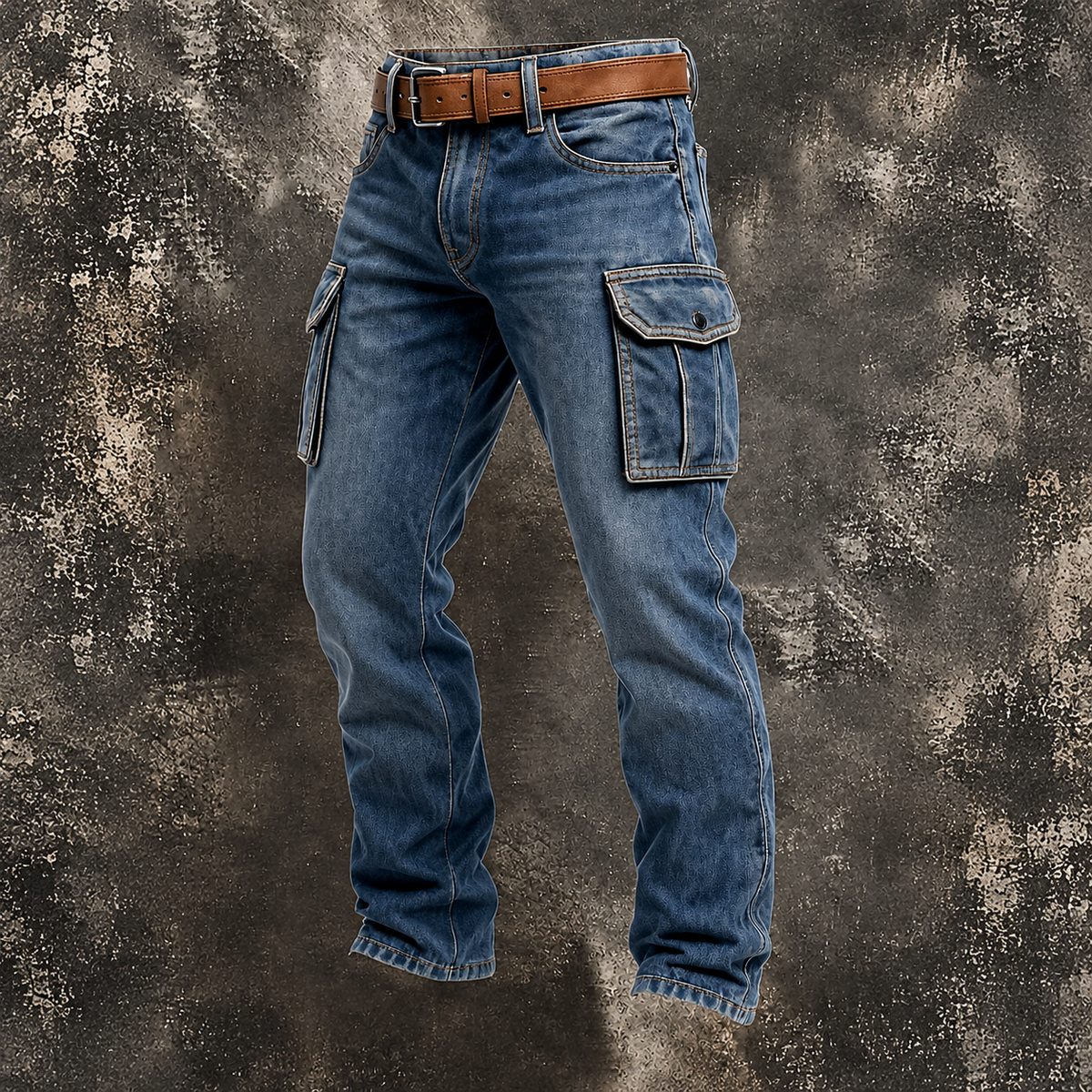 Classic Denim Utility Cargo Pants in Blue