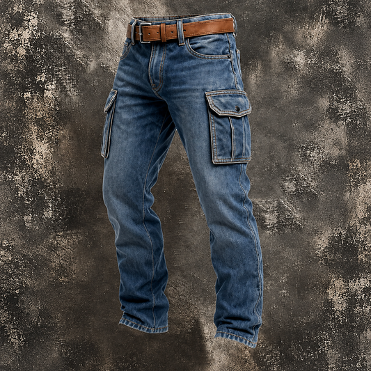 Classic Denim Utility Cargo Pants in Blue