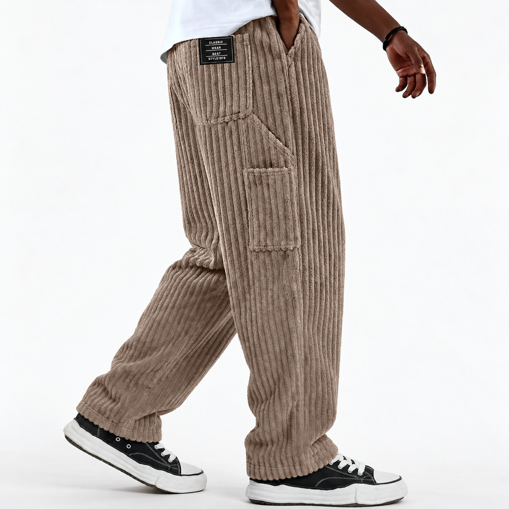 Corduroy Cargo Pocket Drawstring Pants in Khaki
