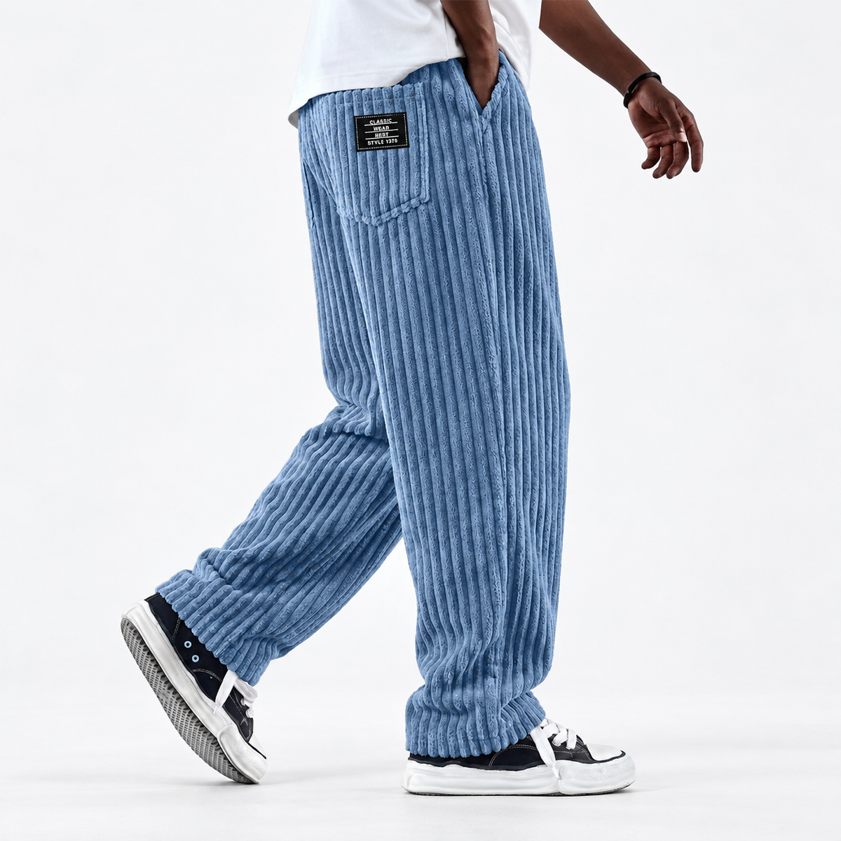 Wide Rib Drawstring Corduroy Pants in Sky Blue