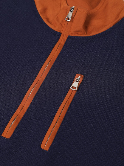 Contrast Elbow Waffle Quarter-Zip Top