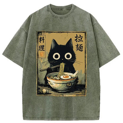 Men's Cat Graphic Washed Cotton T-Shirt