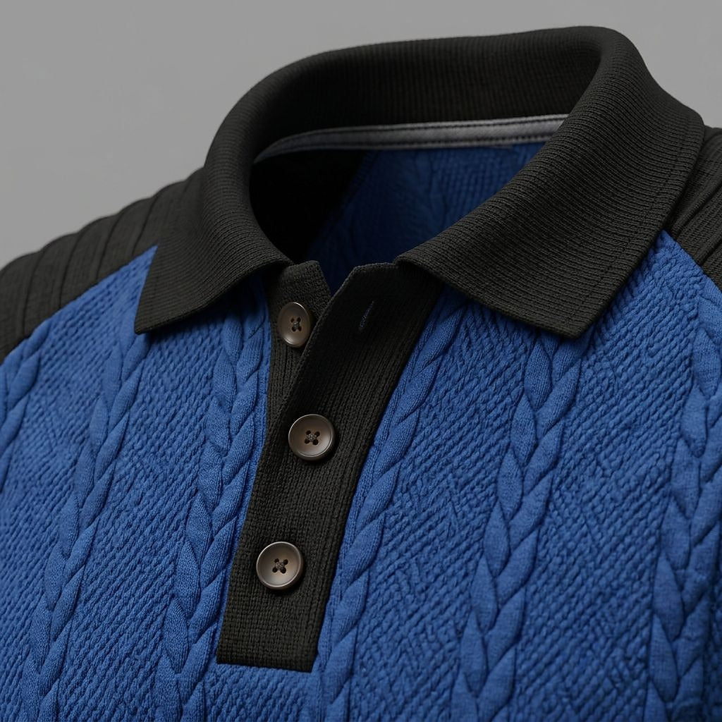Cable Panel Color Block Long Sleeve Polo