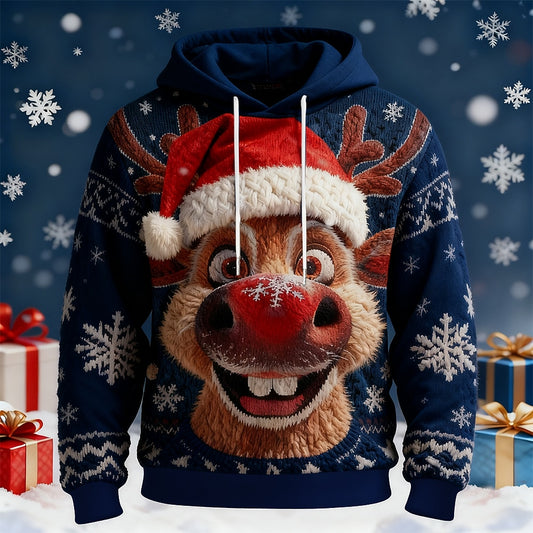 Red-Nose Reindeer Santa Hat Hoodie