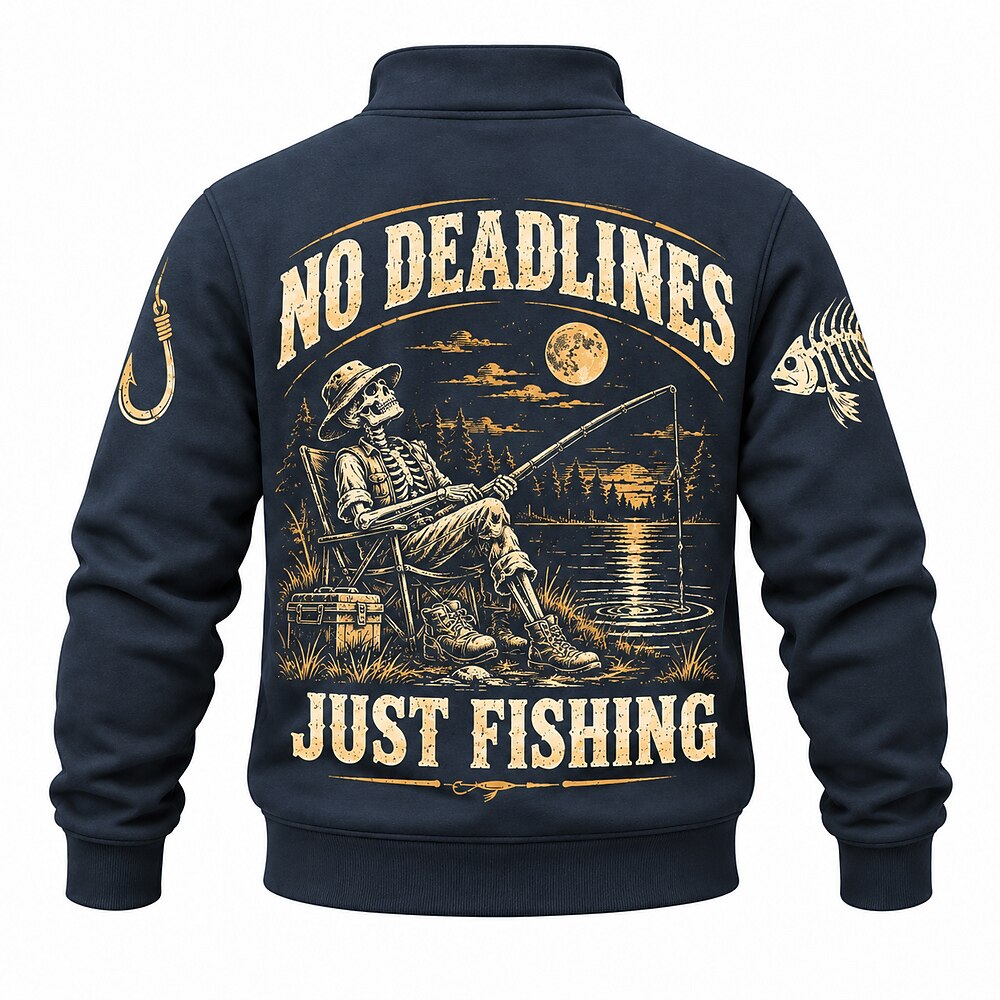 Dead Tired Still Fishing Skeleton Half-Zip Sweatshirt