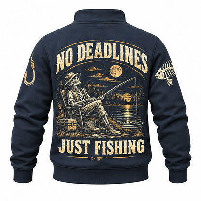 Dead Tired Still Fishing Skeleton Half-Zip Sweatshirt