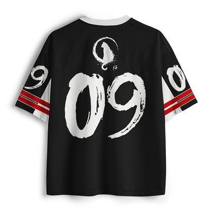 Men's Black & White Cat Graphic V-Neck Sports Jersey