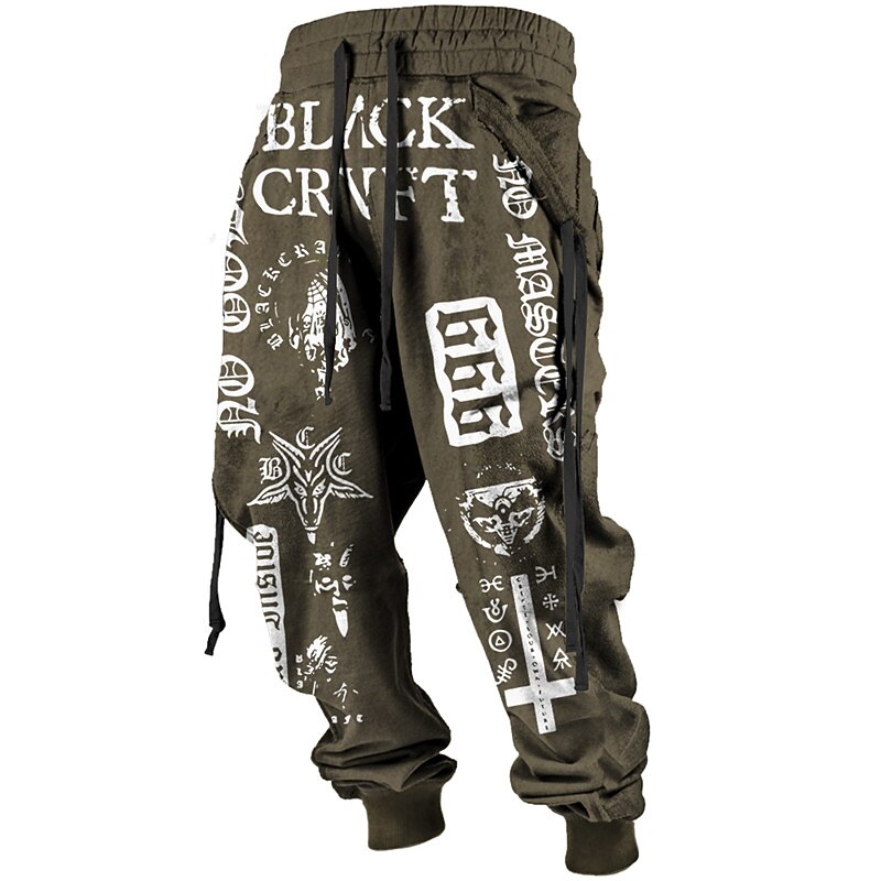 Men's Vintage Letter Totem Print Long Pants Streetwear Jogger Trousers
