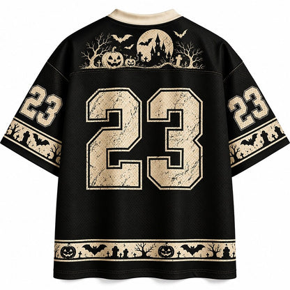 Men's Dog Pumpkin Ghost Number Text Graphic V-Neck Sports Jersey