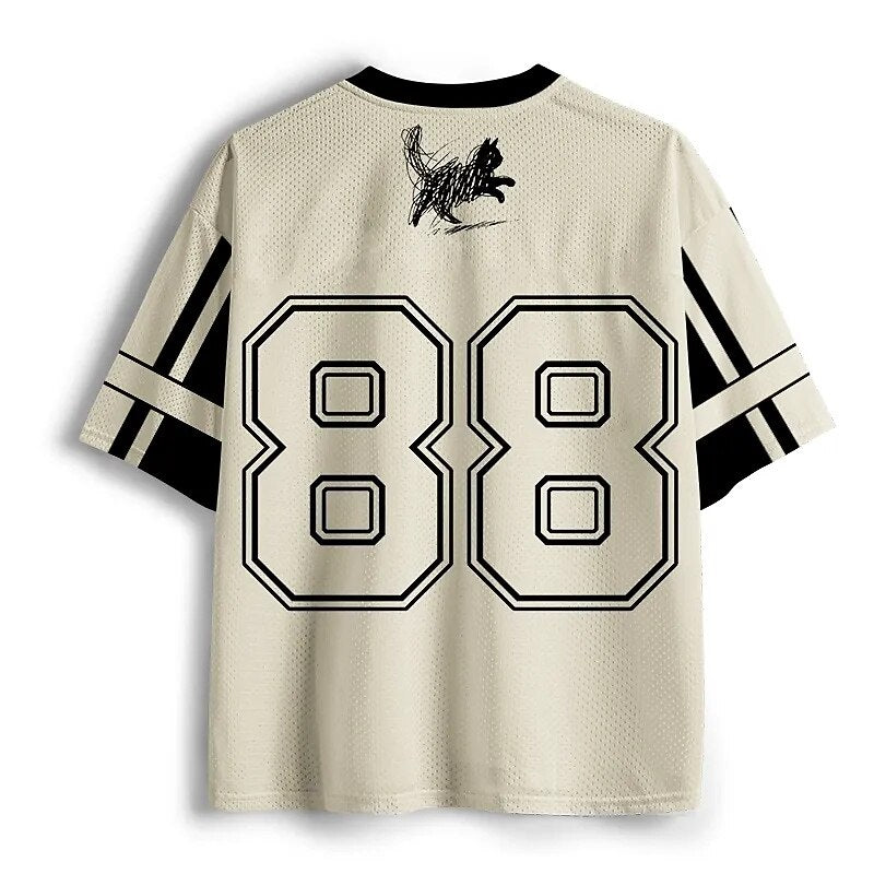 Men's White Dog Number Graphic V-Neck Sports Jersey
