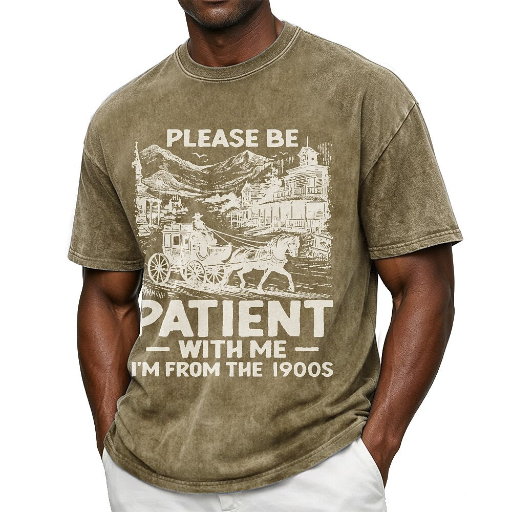 Men's 1900s Carriage Quote Print Short Sleeve Vintage T-Shirt