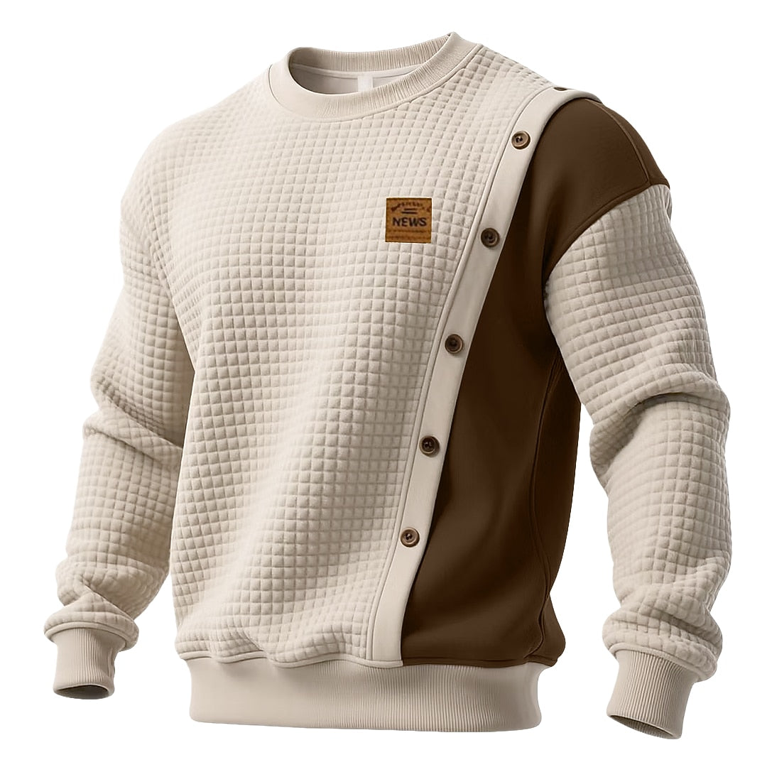 Asymmetric Button Panel Waffle Sweatshirt