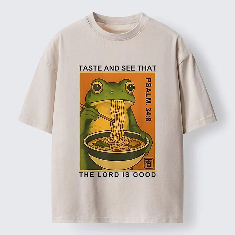 Men's Frog Ramen Graphic Washed Cotton T-Shirt