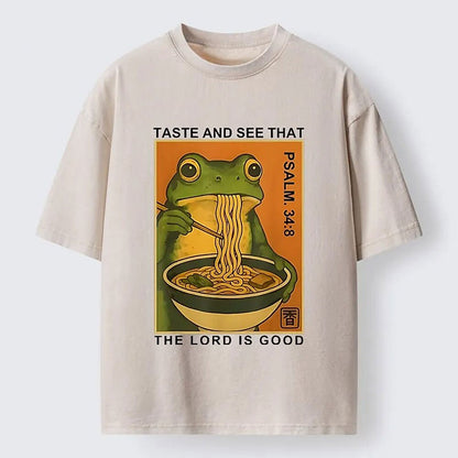 Men's Frog Ramen Graphic Washed Cotton T-Shirt