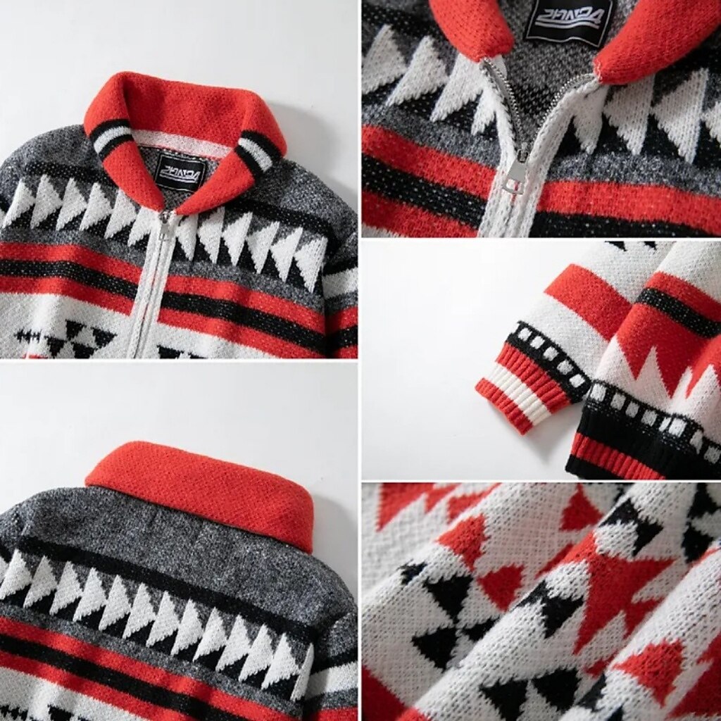 Aztec Stripe Shawl Zip Cardigan