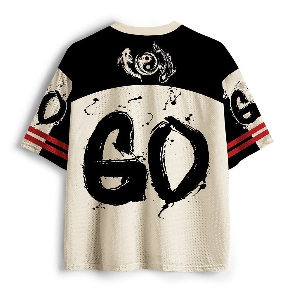 Men's Black & White Graphic V-Neck Sports Jersey