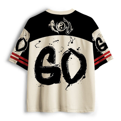 Men's Black & White Graphic V-Neck Sports Jersey