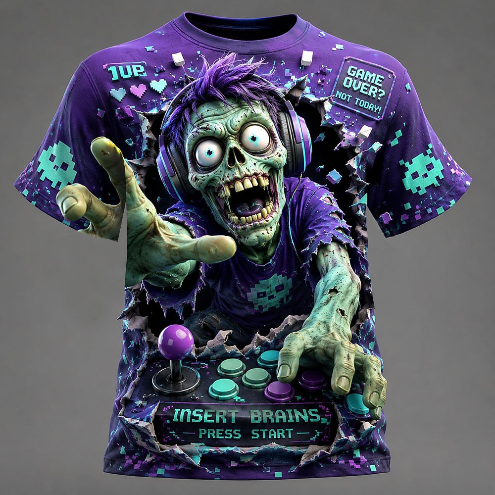Men's Zombie Biker 3D Print Short Sleeve Gothic T-Shirt