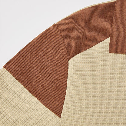 Contrast Collar Waffle Long Sleeve Polo