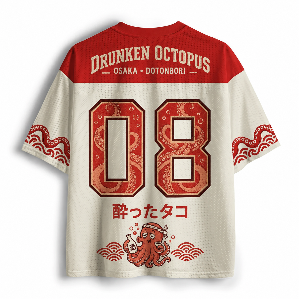 Osaka Dotonbori Drunken Octopus Sake & Tako V-Neck Mesh Jersey
