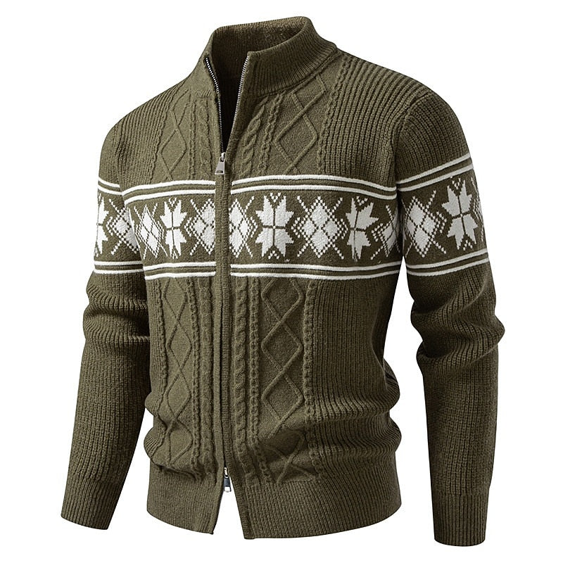 Snowflake Band Cable Zip Cardigan