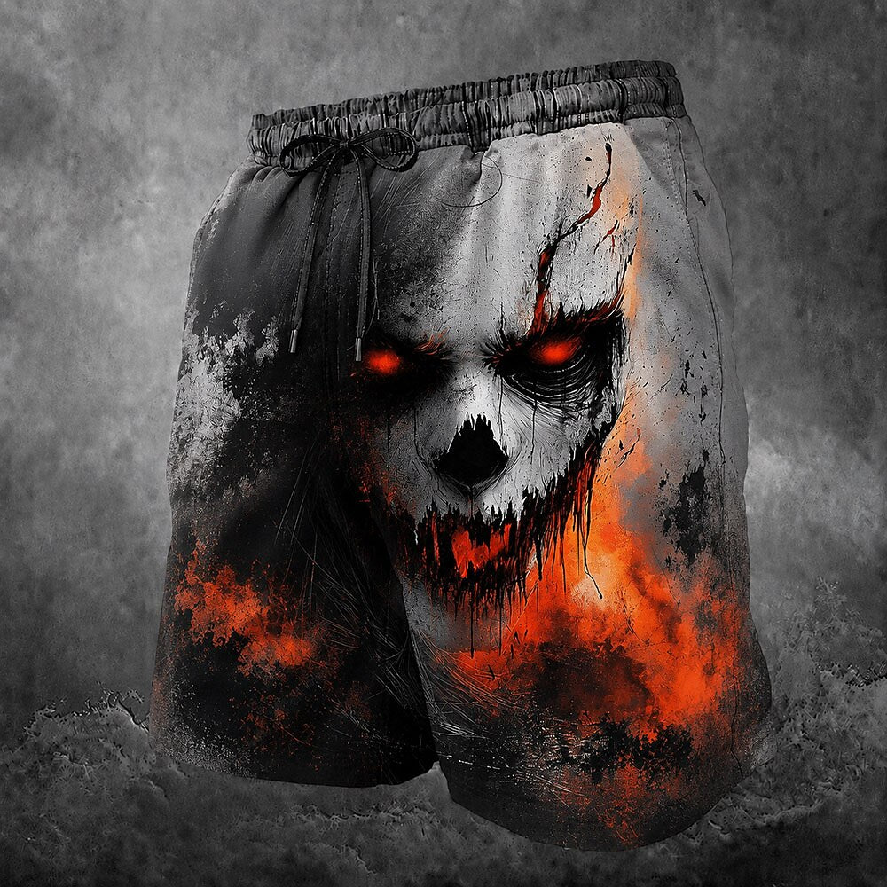 Men's Creepy Clown Print Mid-Length Dark Swim Shorts