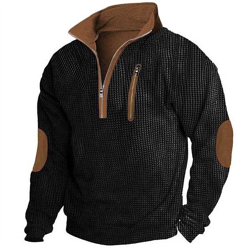Contrast Elbow Waffle Quarter-Zip Top