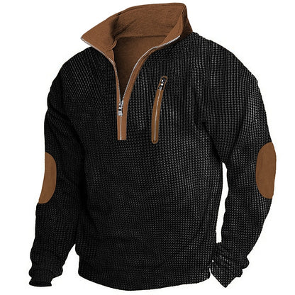 Contrast Elbow Waffle Quarter-Zip Top
