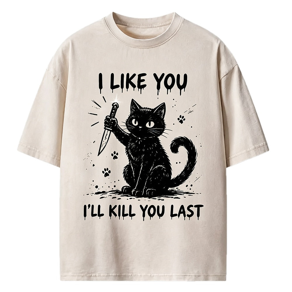 I Like You Knife Cat Washed T-Shirt