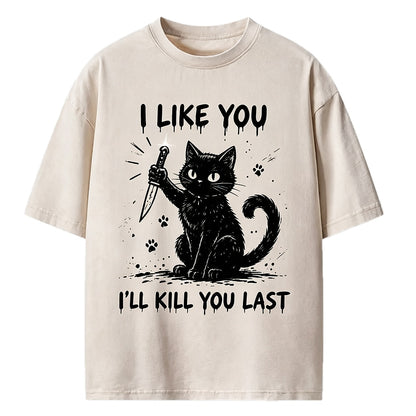 I Like You Knife Cat Washed T-Shirt