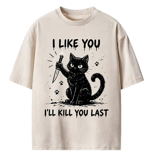 I Like You Knife Cat Washed T-Shirt