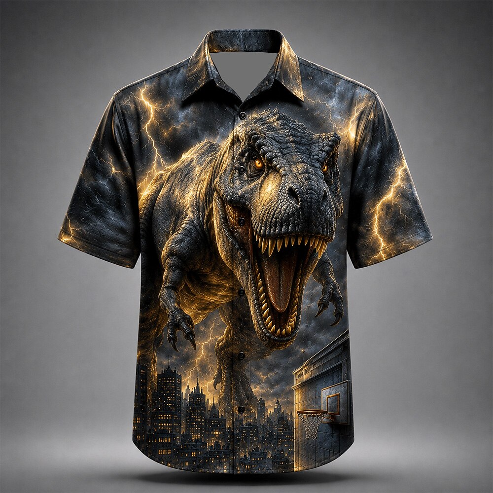 Men's Evil Gorilla Print Short Sleeve Horror Button-Down Shirt