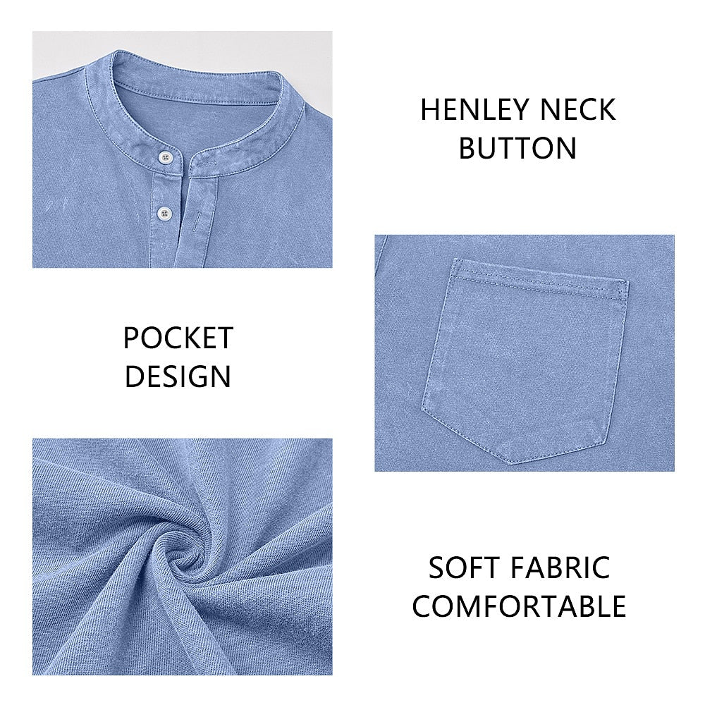 Washed Pocket Henley Long Sleeve T-Shirt